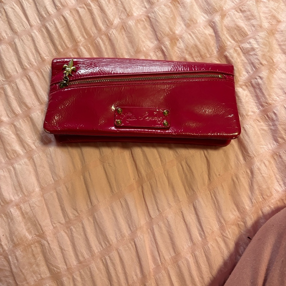 Kate Landry Shiny Hot Pink Women's Zip Clutch Wallet with Gold Hardware
